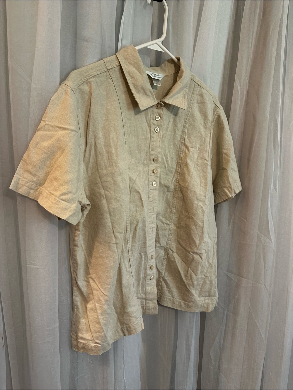 C J Banks Light Beige Short-Sleeve Linen Blend  Button-Up Shirt